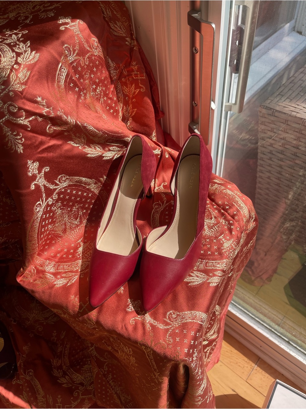 Cole Haan Women's Burgundy Pointed-Toe Leather Pumps - Picture 3 of 16